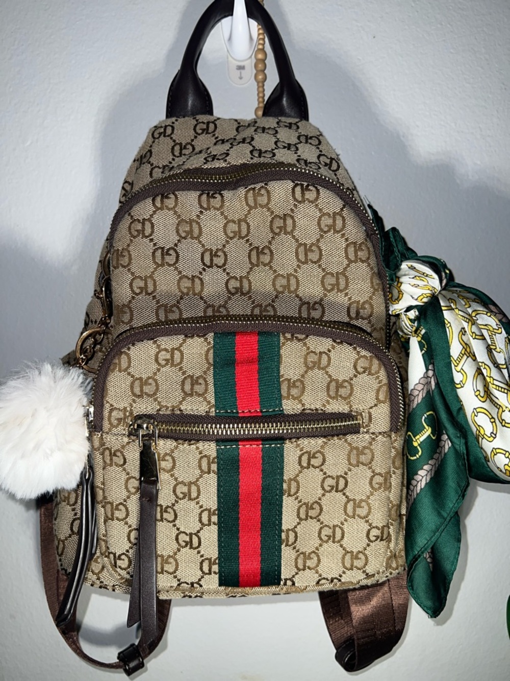 🔥🔥😍 GG Canvas Backpack with Green-Red Web Stripe